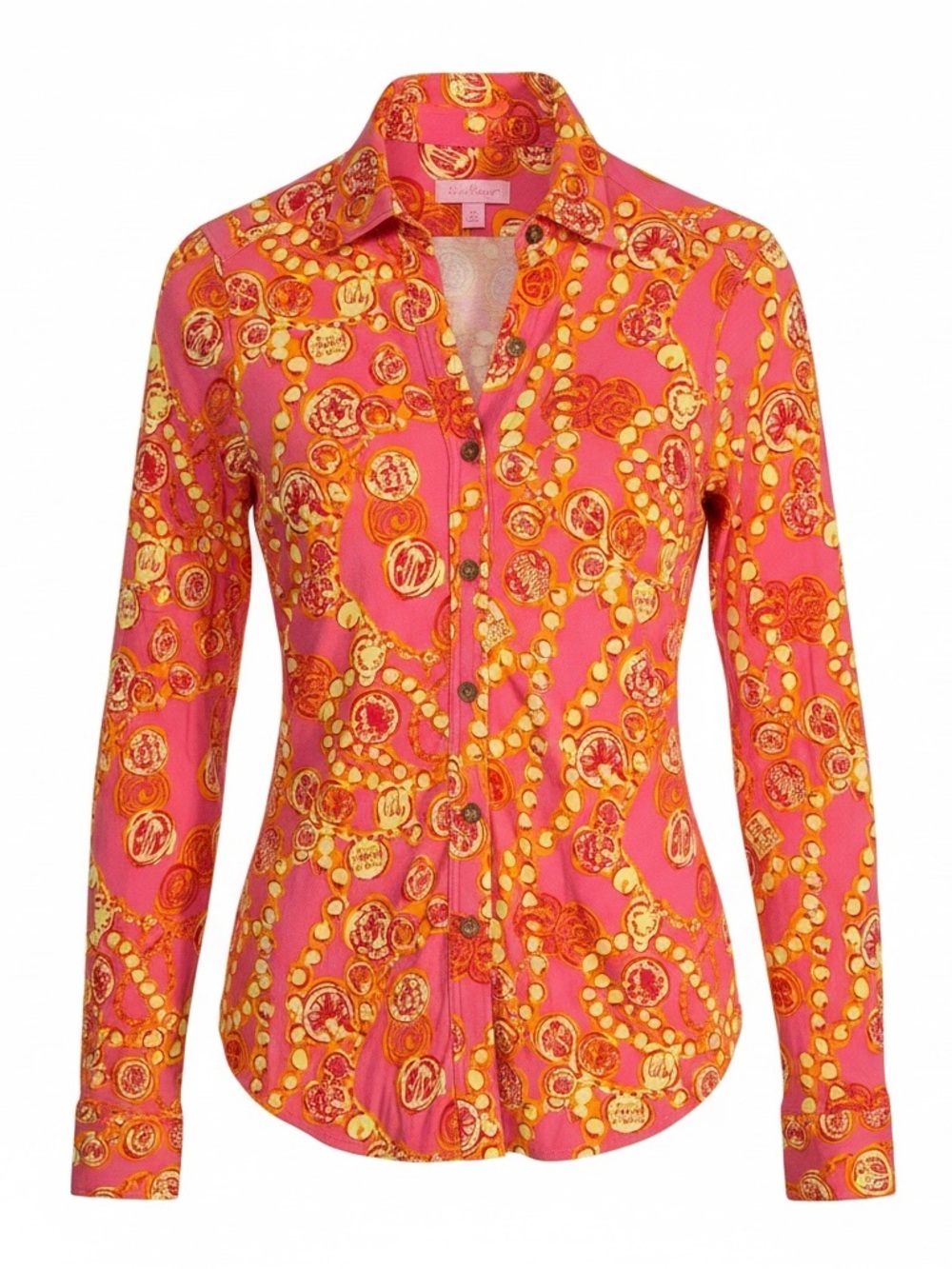 Lilly Pulitzer Pink and Yellow Printed Button-Down Shirt